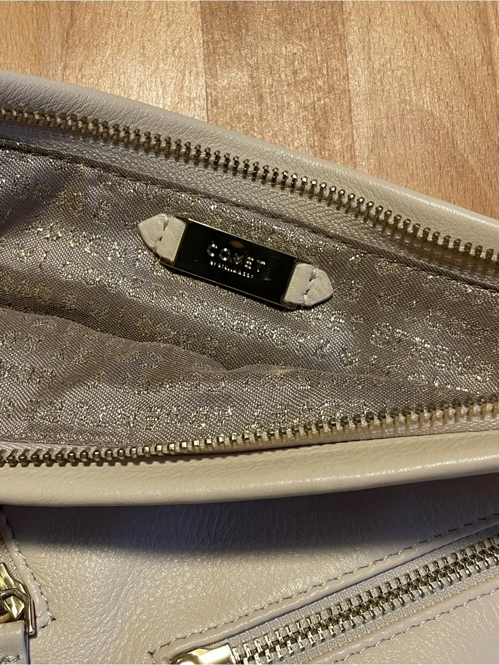 Cream Fold-Over Leather Clutch with Zip Accent